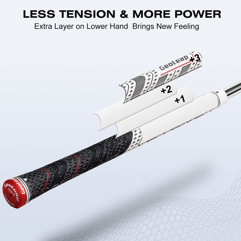 Geoleap ACE-R Golf Grips Set of 13- Back Rib Improved Control Multi Compound Rubber And Cord Hybrid Golf Club Grips  Standard/Mdisize  5 Colors Optional. (Standard  Gray) - Image 5